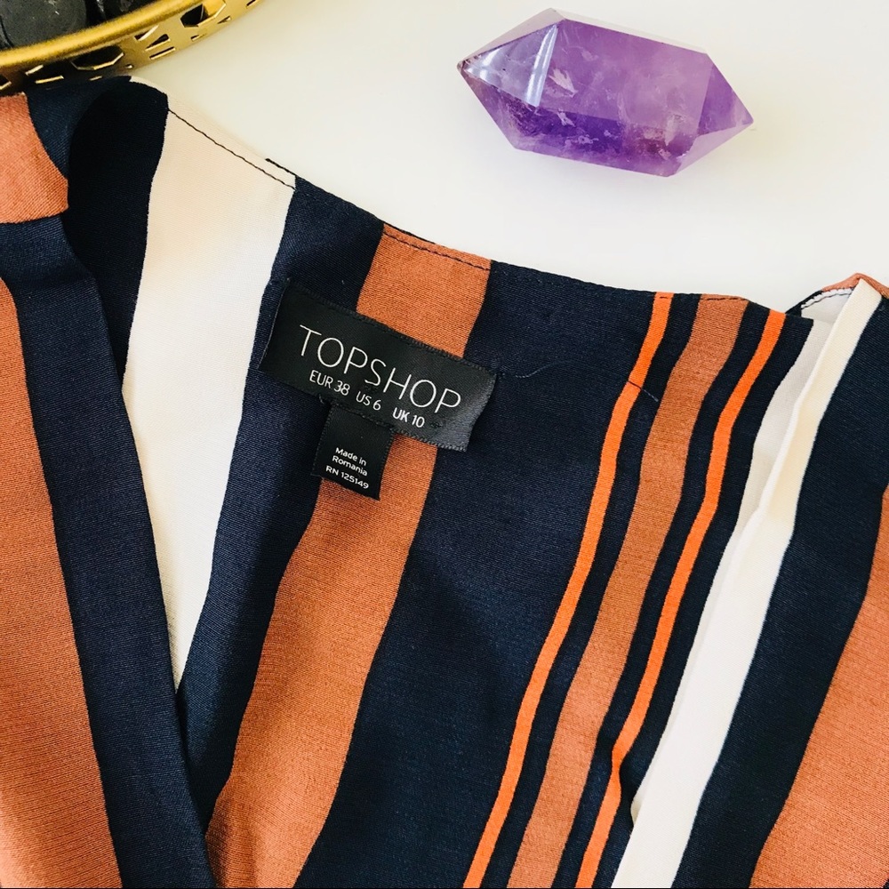 TopShop Draped Sleeveless Striped Navy/Camel Top - Picture 2 of 8